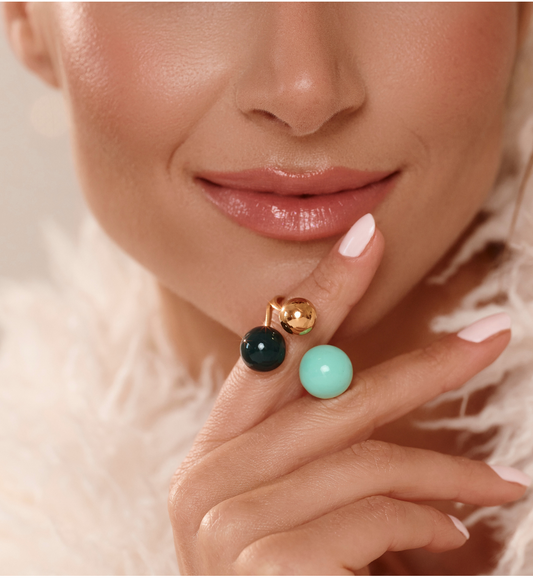 Steel and Shine Enamel Bottle Green and Turquoise Balls Ring 1126