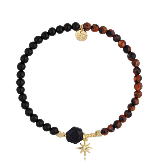 Agate and Tigers Eye Stones Bracelet with Star and Night Stone