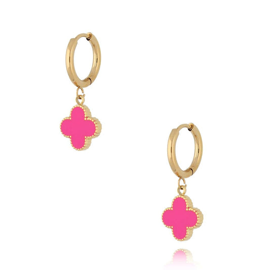 Stainless Steel Fuchsia Clover Hoop Earrings Pequeno