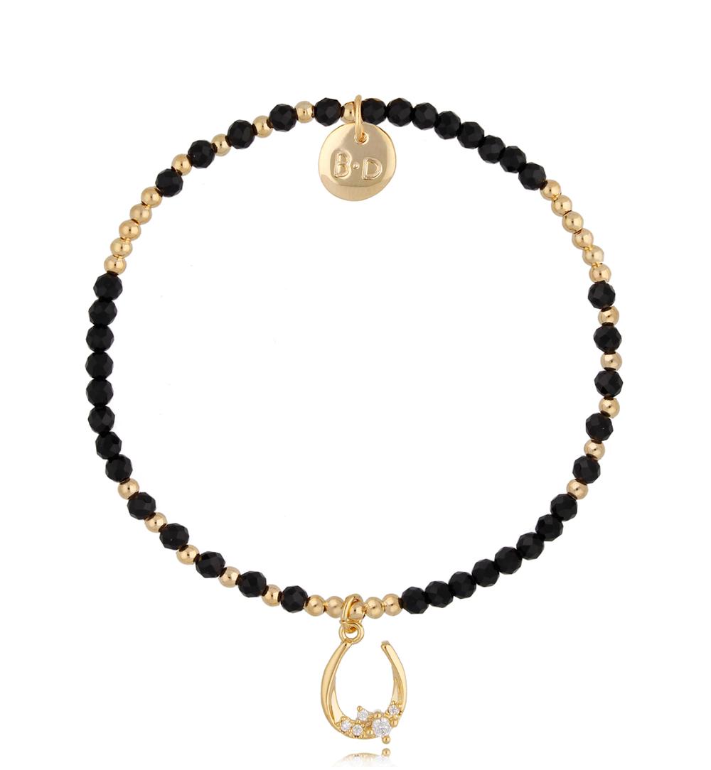Black Tourmaline Stones Bracelet with Horseshoe Pendant Herradura 1356