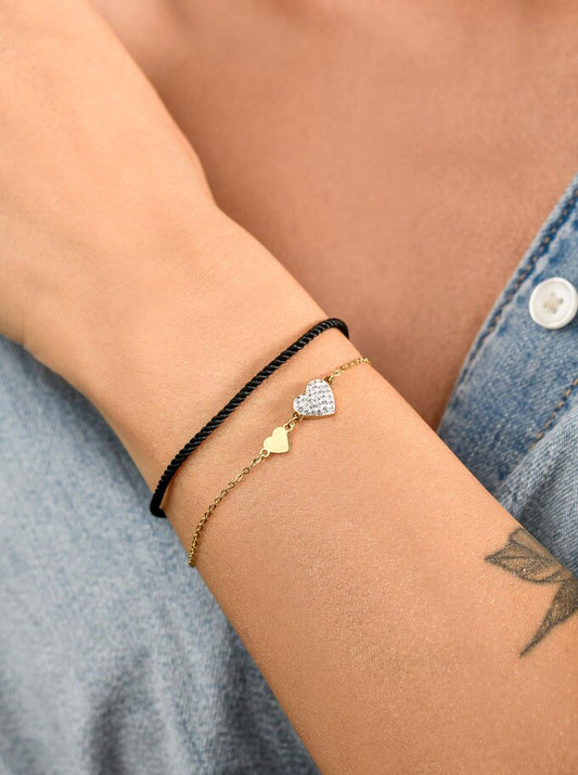 Good Luck Black String and ChainBracelet with Zircon Heart
