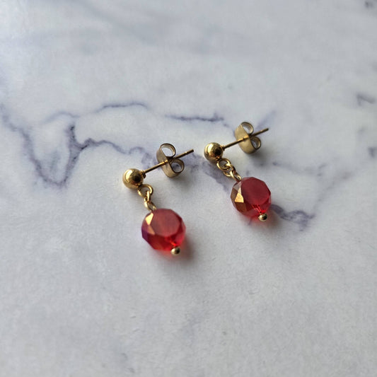 Gold Plated Sexy Red Glass Crystals Earrings Sensual