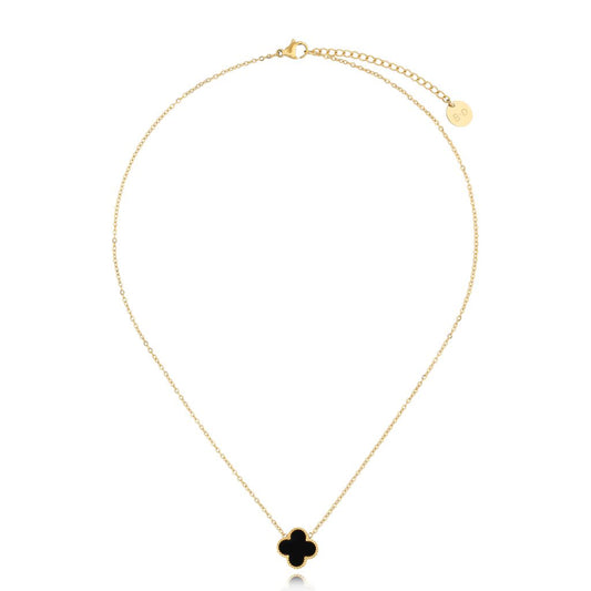 Gold Plated Black Enamel Clover Necklace