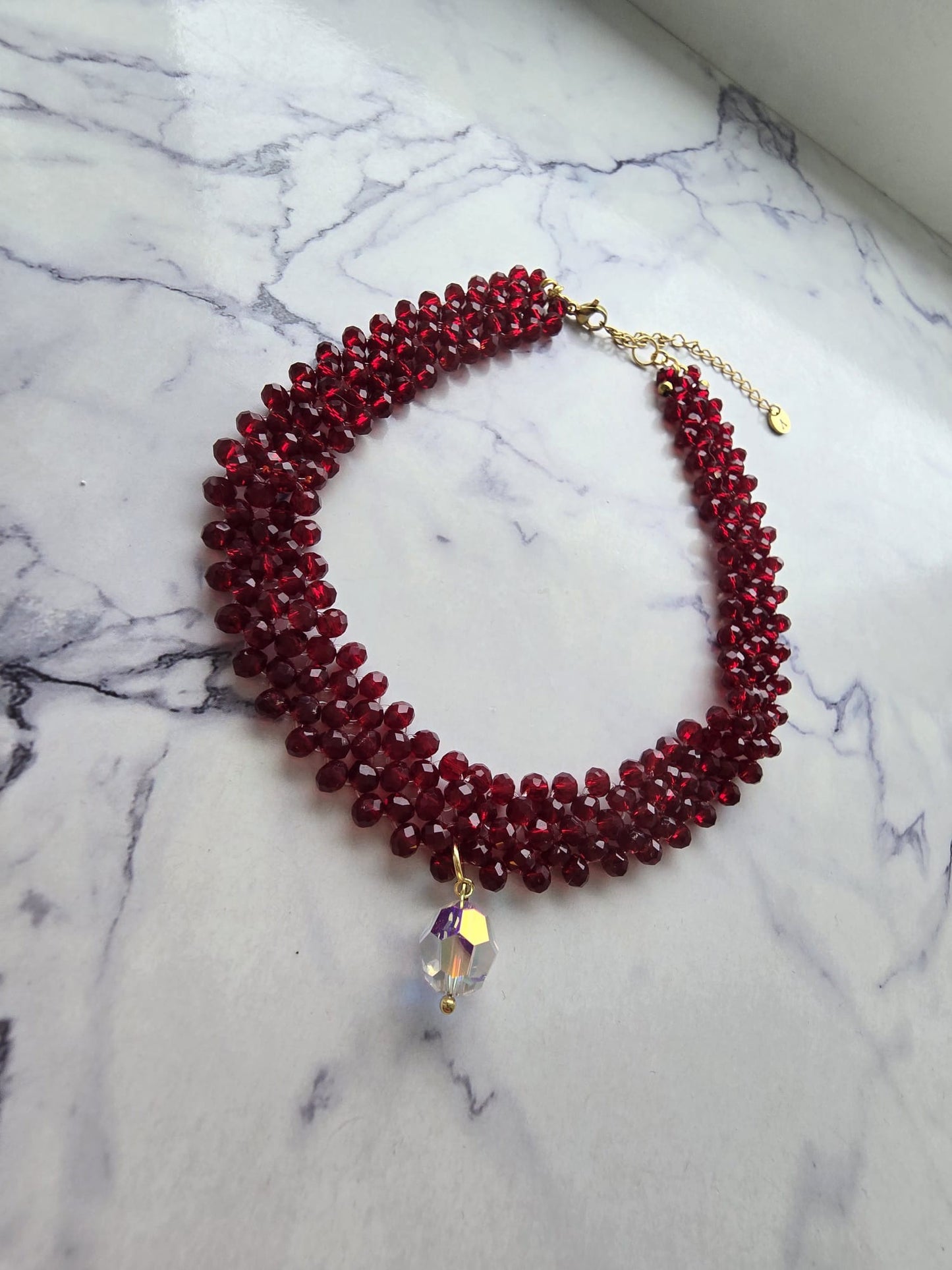 5 Row Gold Plated Choker with Swarovski Ball Ruby Love