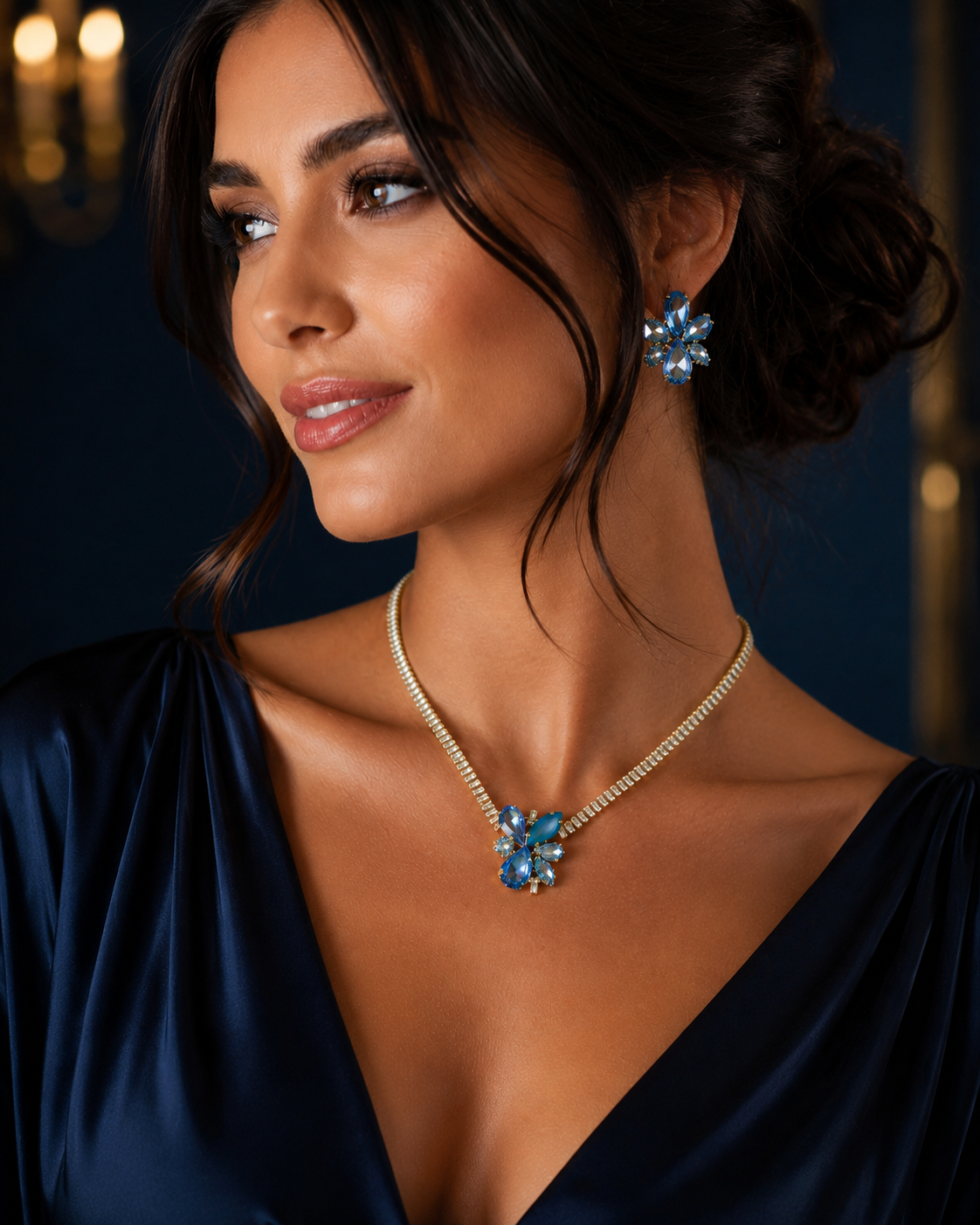 Blue Necklace with Crystals Do it For Me 0272