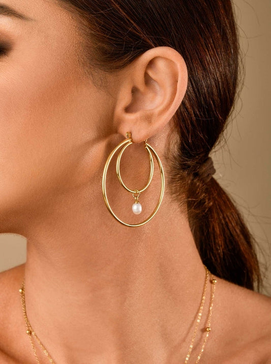 14k Gold Plated Hoops Earrings with Pearl