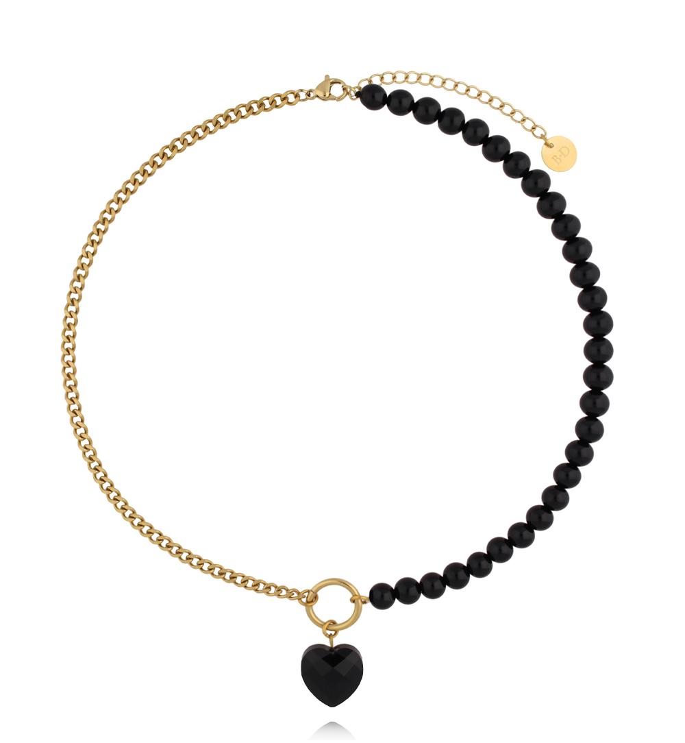Gold Plated Chain Necklace and Black Onyx with Heart 0611