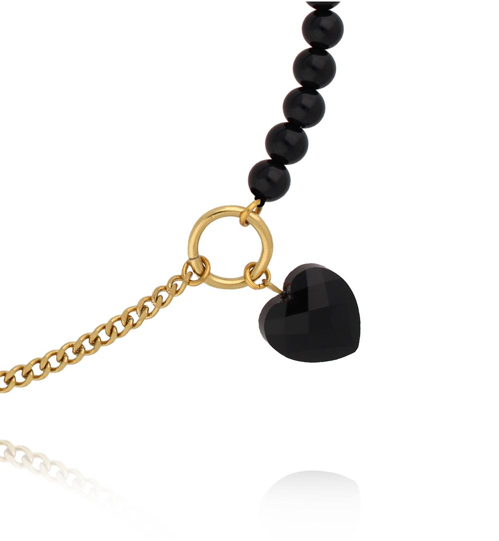 Gold Plated Chain Necklace and Black Onyx with Heart 0611