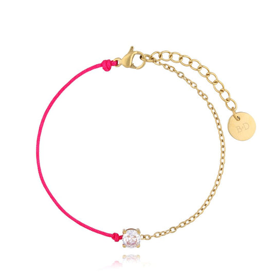 Stainless Steel & Fuchsia Rope Bracelet with Crystal Abella