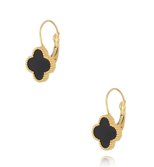 Simple Steel Black Enamel Clover Earrings 0288