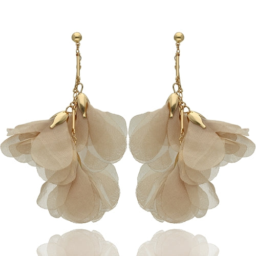Beige Silk Flower Earrings