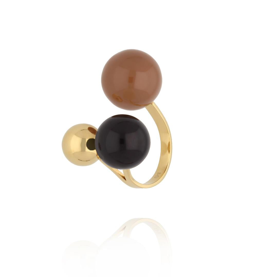 Steel and Shine Enamel Black and Brown Balls Ring 1091