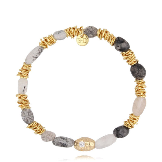 Gray & Gold Quartz with Rutile Stones Bracelet