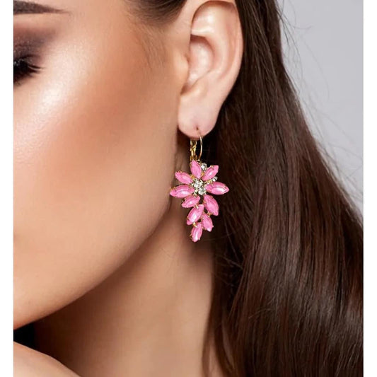 Glamour Pink Leverback Clousure Crystal Earrings