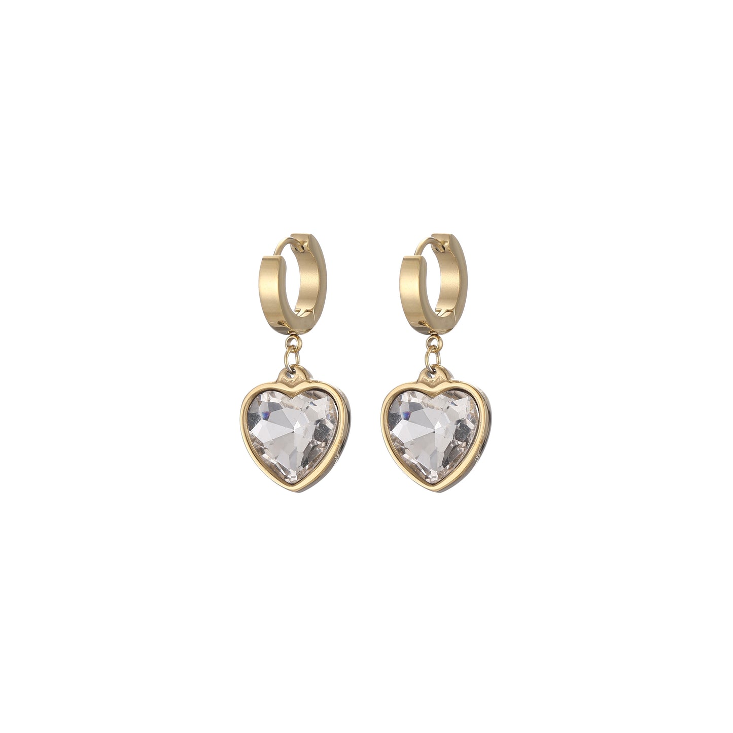 14k Gold Plated Clear Crystal Heart Earrings