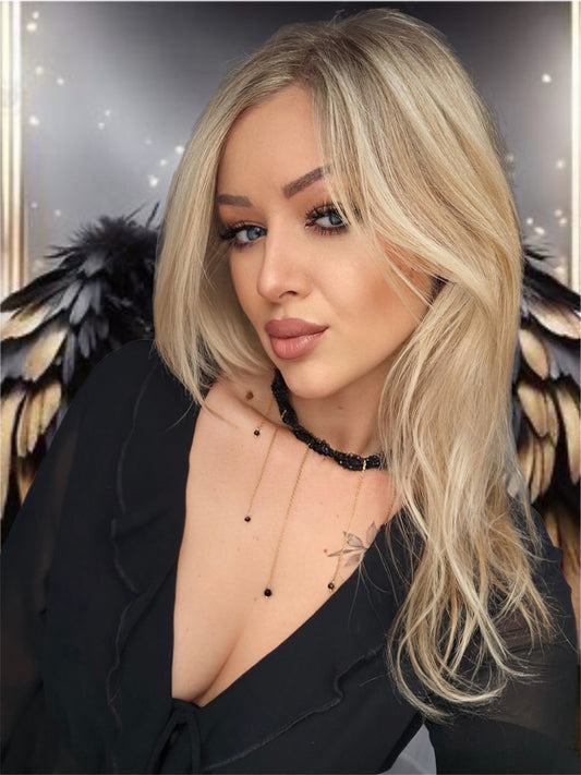 Triple Layer Glass Crystals Necklace with Chains & Onyx Stones