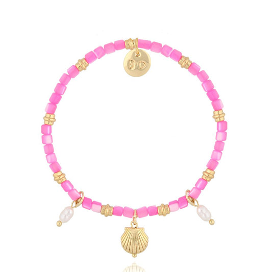 Pink Pearl Bracelet with Shell Pendant