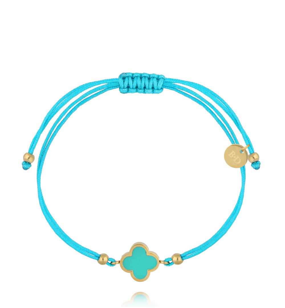 Lucky Turquoise String Bracelet with Gold Plated Turquoise Clover