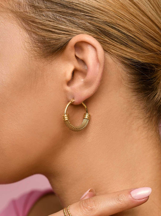 Gold Plated Net Hoop Earrings