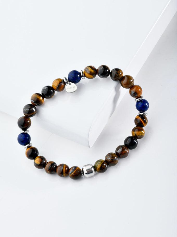 14k Gold Plated Stainless Steel Bracelet with Lapis & Tiger’s Eye Stones