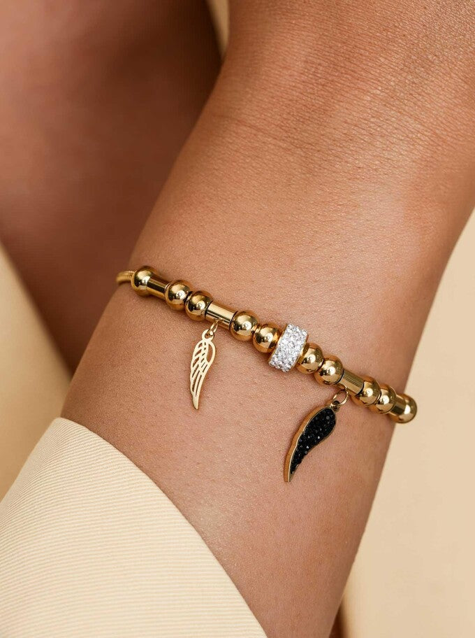 14k Gold Plated Statement Bracelet with Crystals Charm and Angel Wings s10843