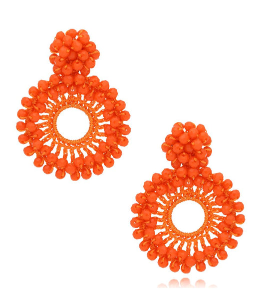 Luminous Orange Faceted Glass Crystals Earrings 0009
