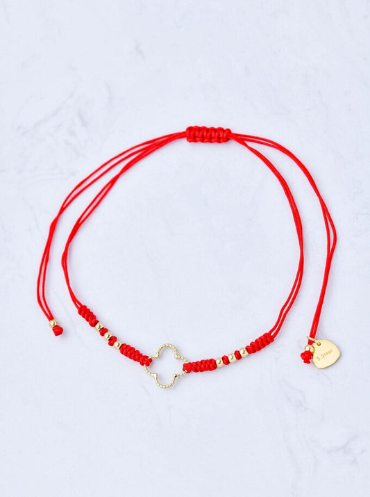 Good Luck Red String Bracelet with Gold Plated Clover