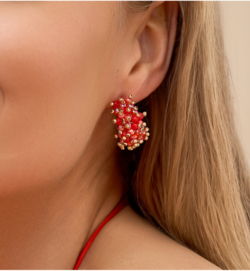 Red Faceted Glass Crystal Earrings 0151