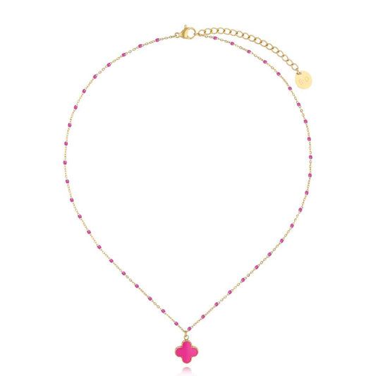 Stainless Steel Fuchsia Clover Necklace Pequeno