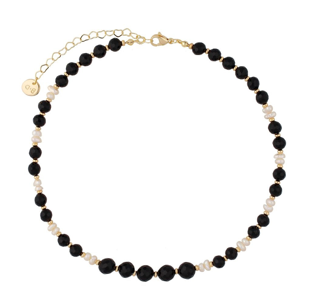 Pearls and Black Agate Choker Necklace