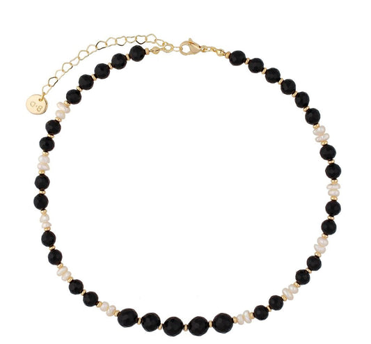 Pearls and Black Agate Choker Necklace