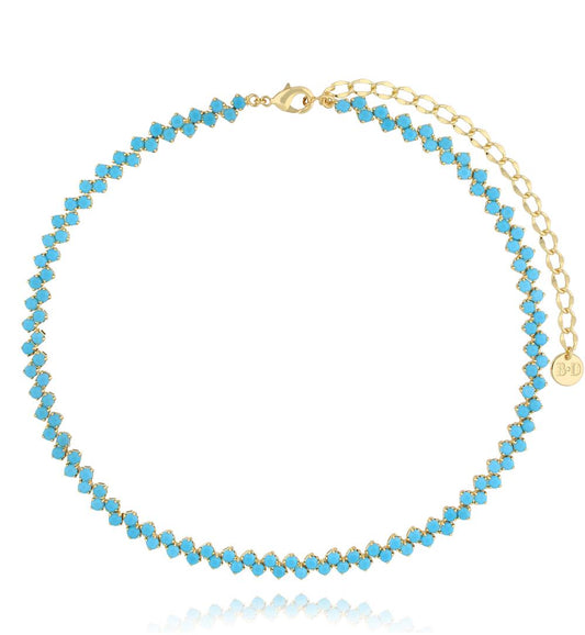 Turquoise Blue Two Row Tenis Crystals Necklace