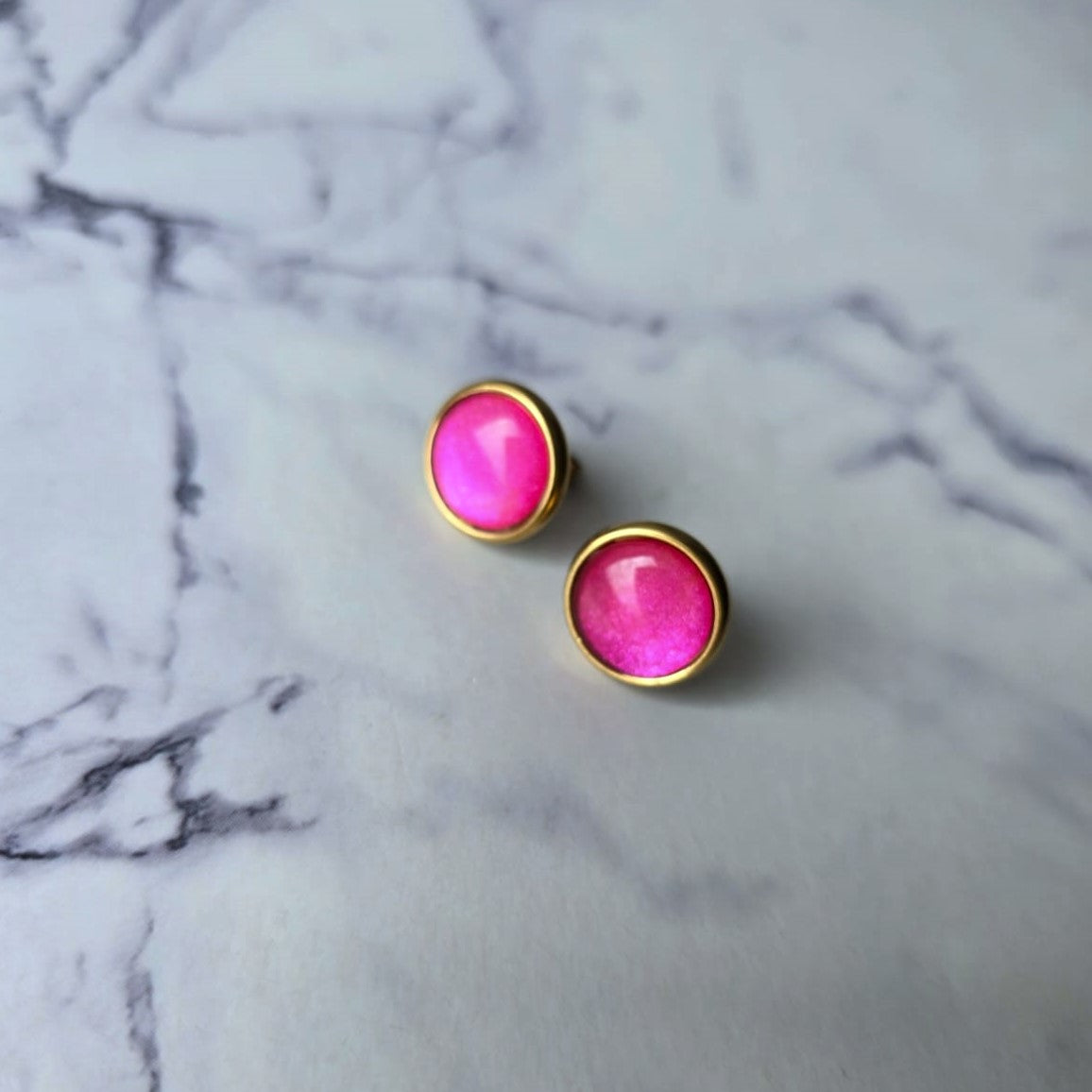 Gold Plated Pink Candy Stud Earrings