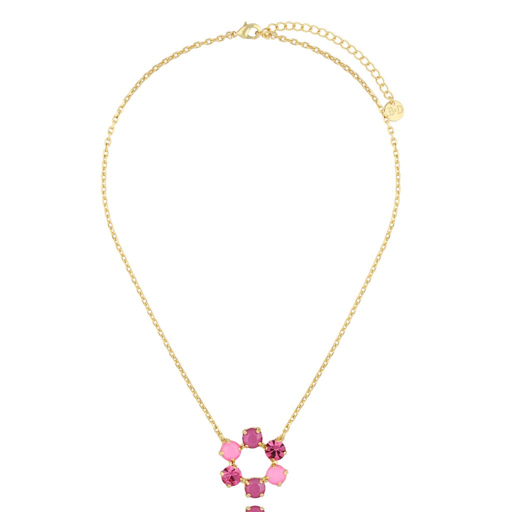 Necklace with Pink and Fuchsia Crystals Flower Pendant