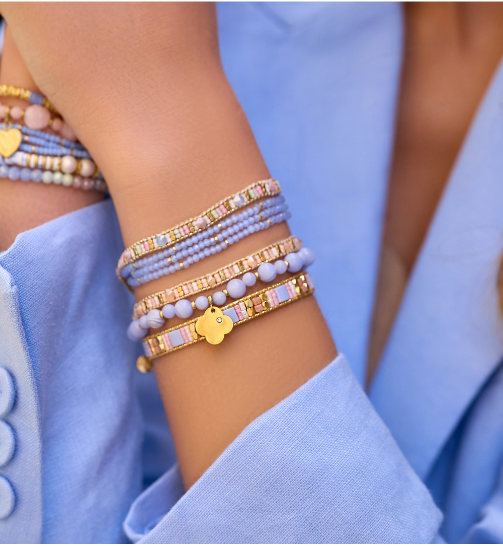 Triple Layered Blue Aquamarine Stones Rope Bracelet (CL)