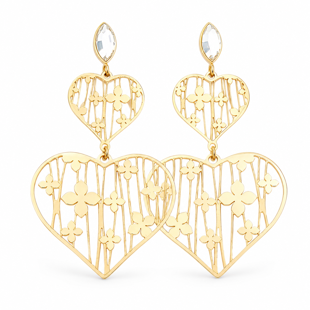 Gold Plated Clover Heart Earrings Cristale