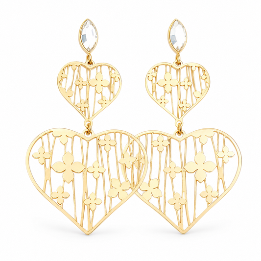 Gold Plated Clover Heart Earrings Cristale