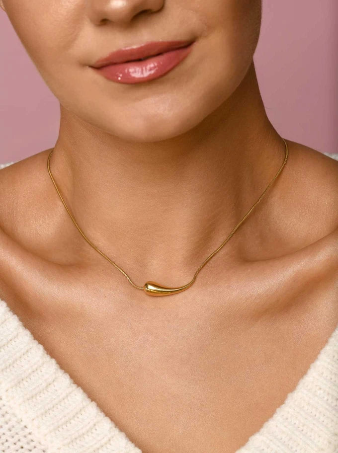 14k Gold Plated Long Sideway Teardrop Necklace