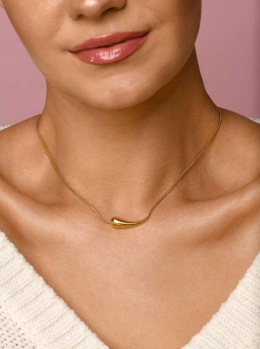 14k Gold Plated Long Sideway Teardrop Necklace