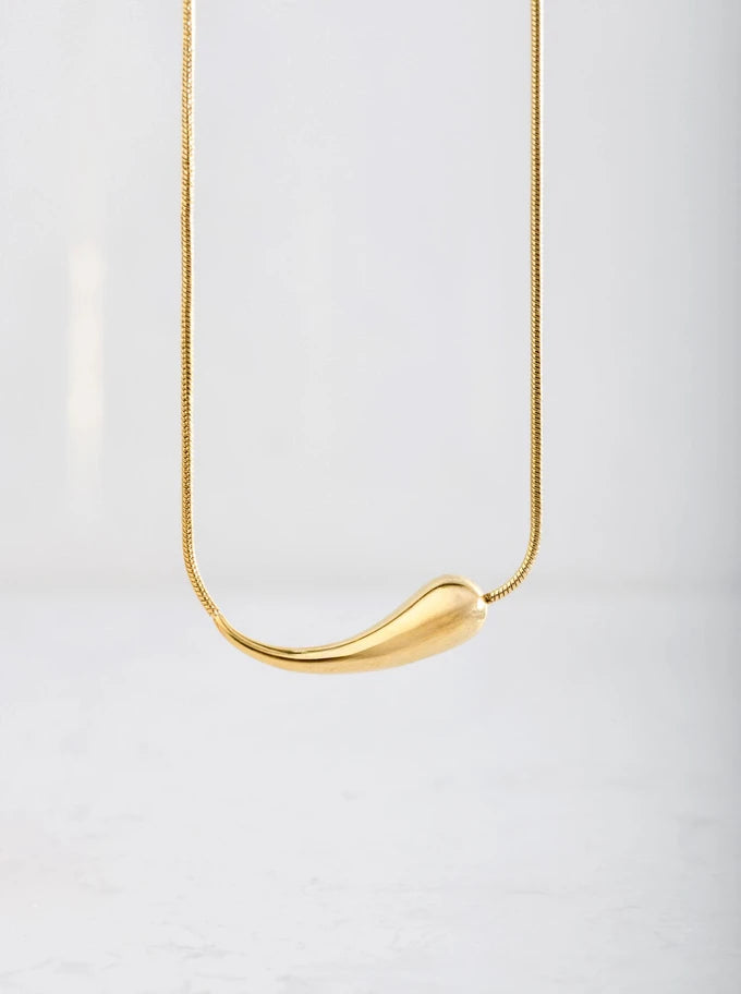 14k Gold Plated Long Sideway Teardrop Necklace