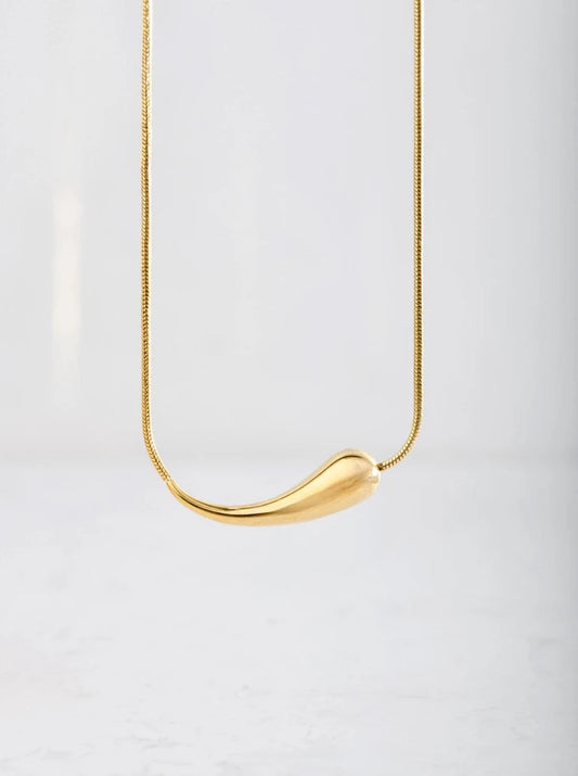 14k Gold Plated Long Sideway Teardrop Necklace