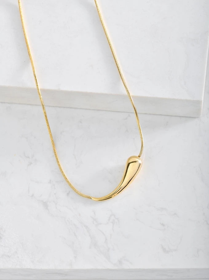 14k Gold Plated Long Sideway Teardrop Necklace