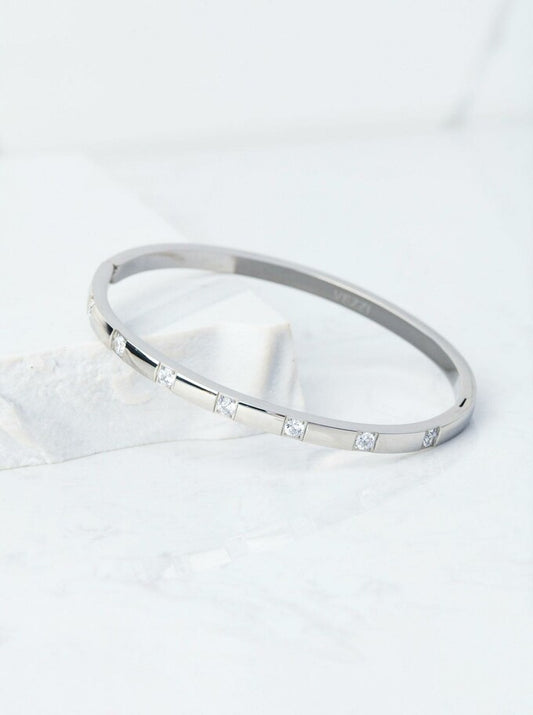 Silver Oval Bracelet with Square Crystals