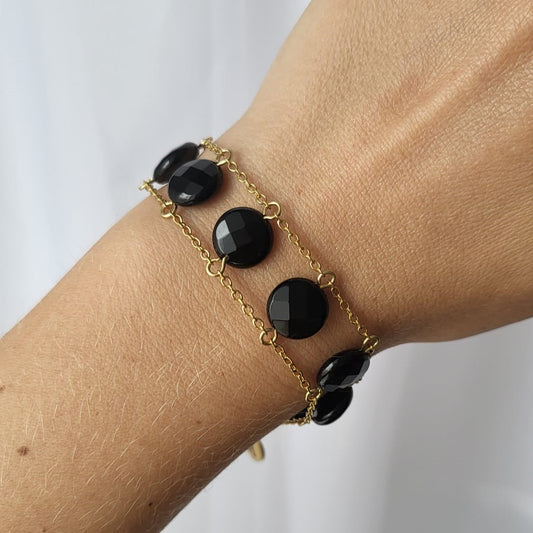 24k Gold Plated Elegance Black Onyx Bracelet