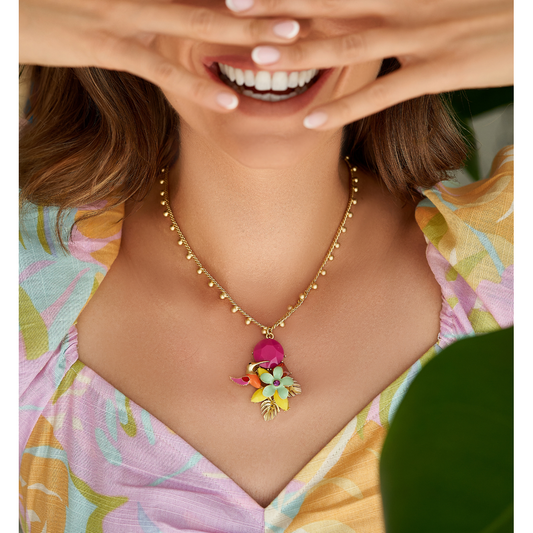 Necklace with Colorful Bird Inyoni and Flower