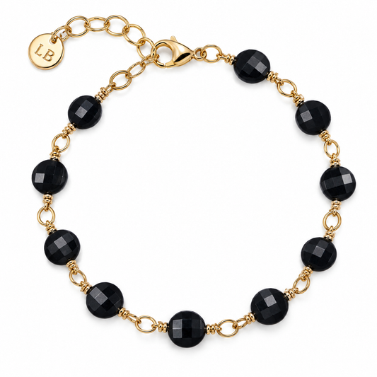 Black Onyx Stones and Chain Bracelet 0069 (cl)