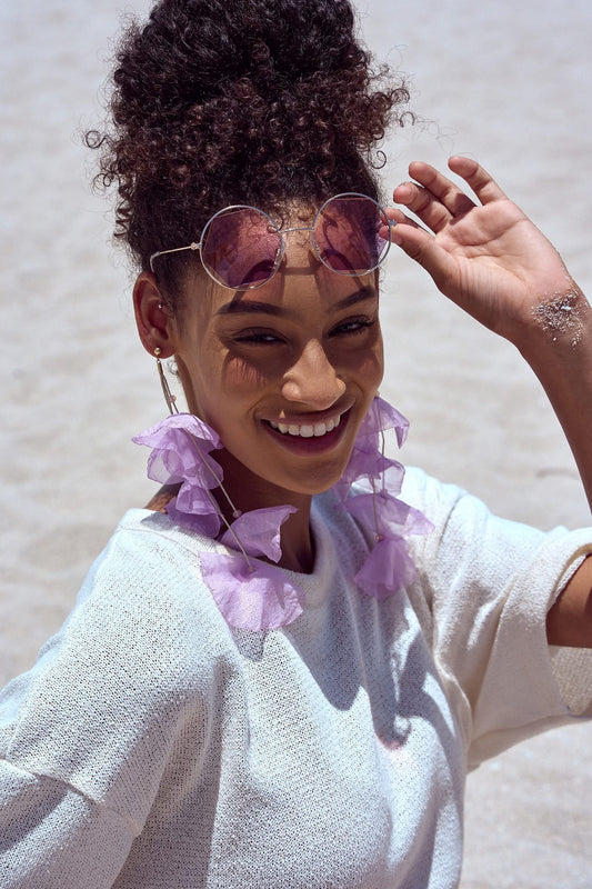 Lavender Silk Long Flower Earrings