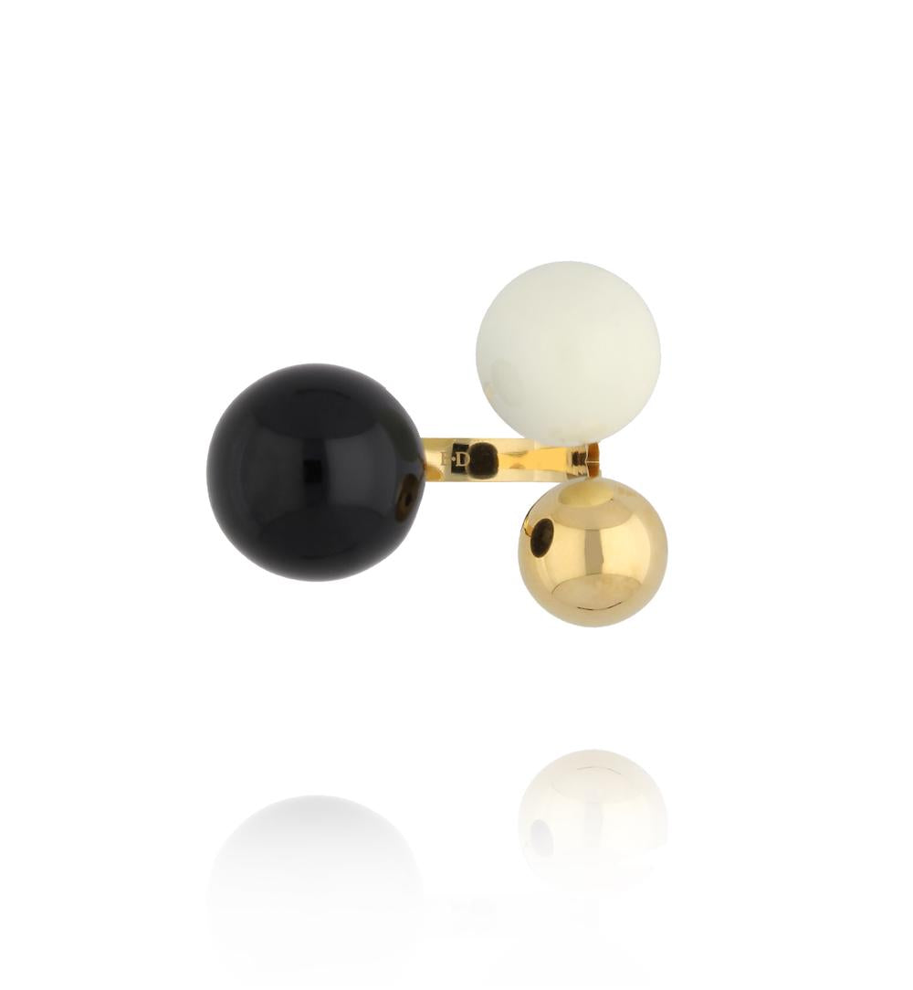 Steel and Shine Enamel Black and White Balls Ring 1109