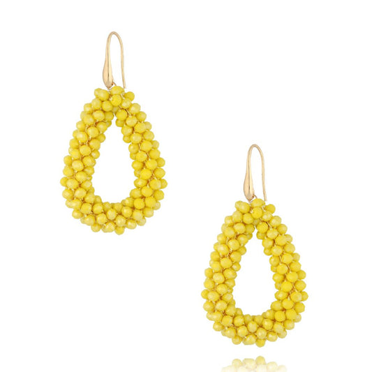 Sparkling Yellow Faceted Glass Teardrop Crystal Earrings