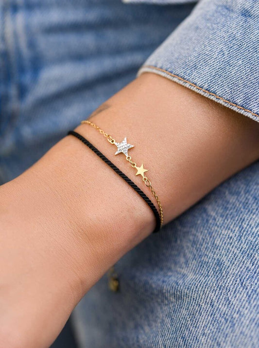 Good Luck Black String and Chain Bracelet with Star